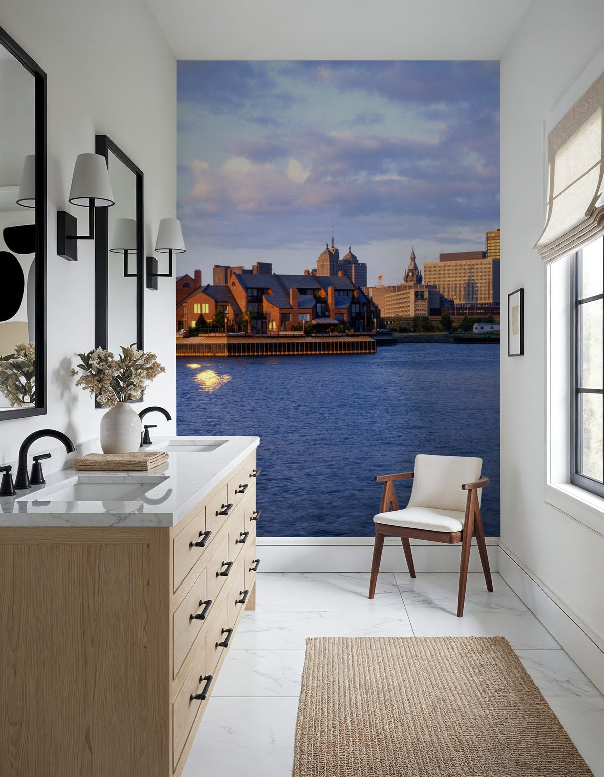 Boston Harbor Twilight Panorama Mural Wallpaper - room preview 05