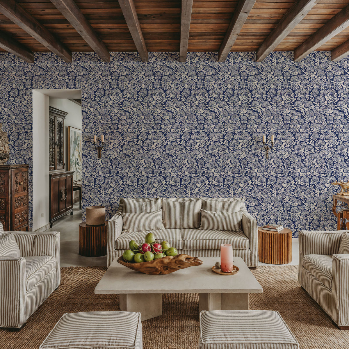 Hydrangea, Navy Mural Wallpaper - room preview 05