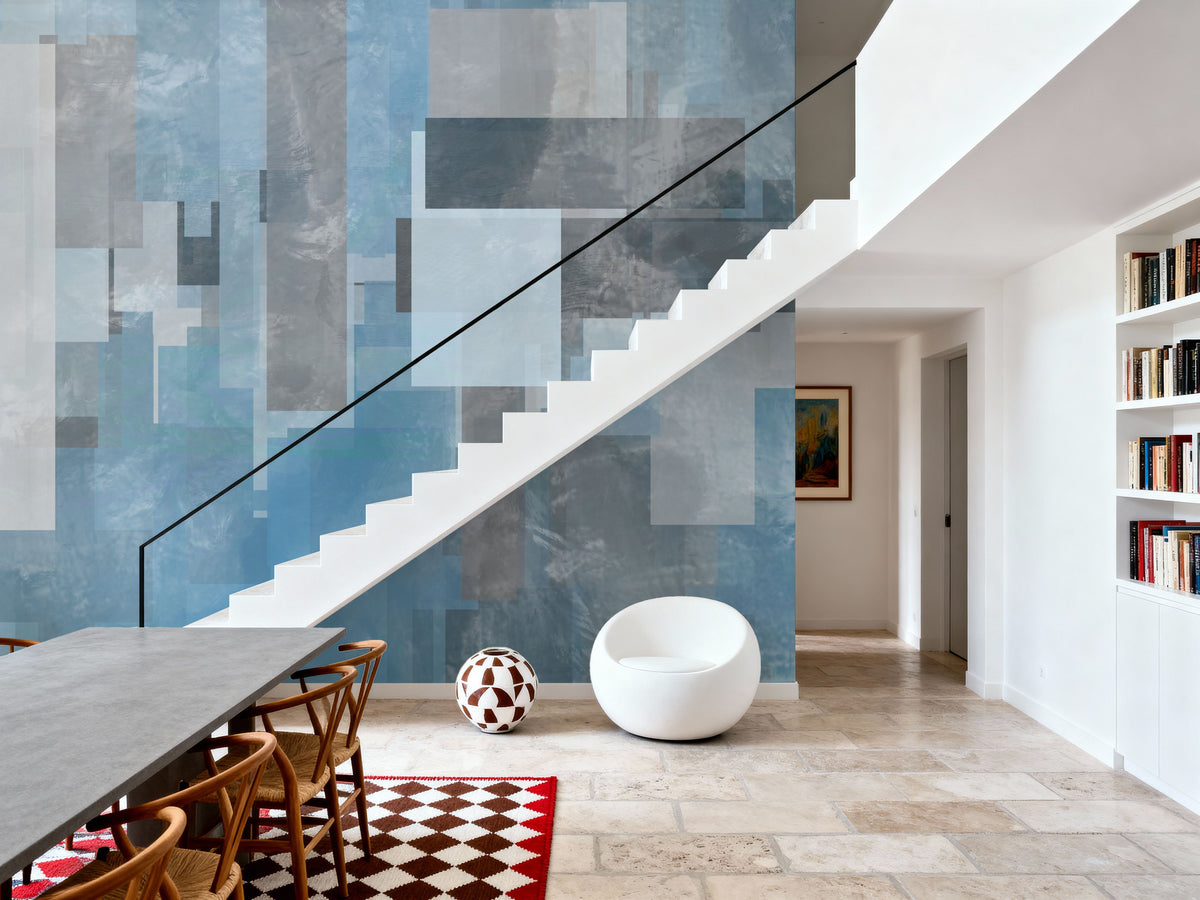 Geometric Abstract Blue Mural Wallpaper - room preview 05