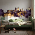 New Bern North Carolina Skyline Purple & Gold Mural Wallpaper - room preview 05