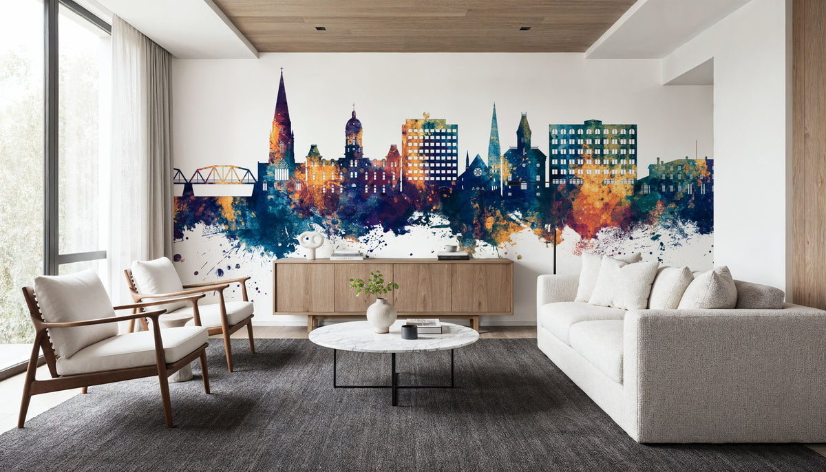 Fredericton Canada Skyline Blue & Bronze Mural Wallpaper - room preview 05