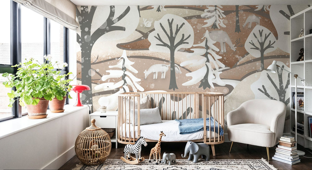 Frozen Forest, Beige Mural Wallpaper - room preview 05