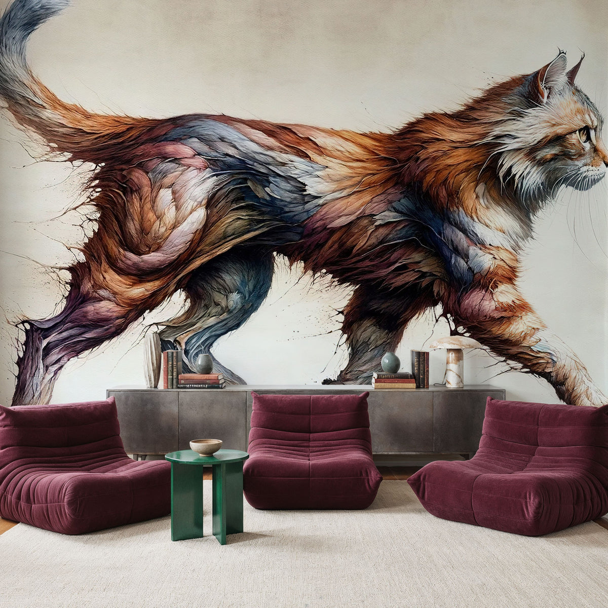 Powerful Cat Mural Wallpaper - room preview 05