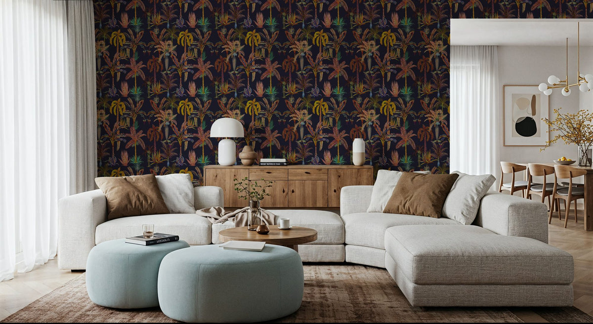 Statement Palms Petite, Midnight Mural Wallpaper - room preview 05