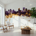 Sacramento California Skyline Purple & Gold Mural Wallpaper - room preview 05