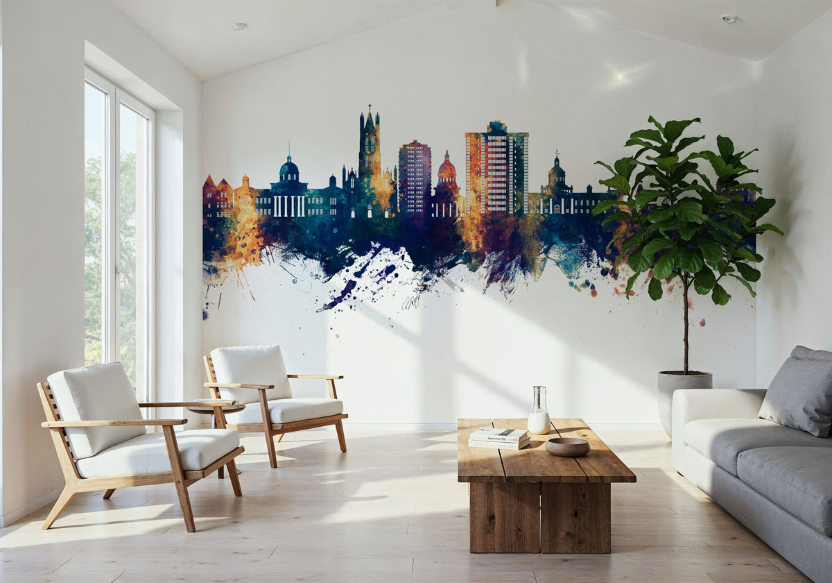 Kingston Canada Skyline Blue & Bronze Mural Wallpaper - room preview 05