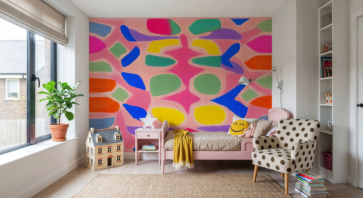 Pastel Neon Pattern Mural Wallpaper - room preview 05