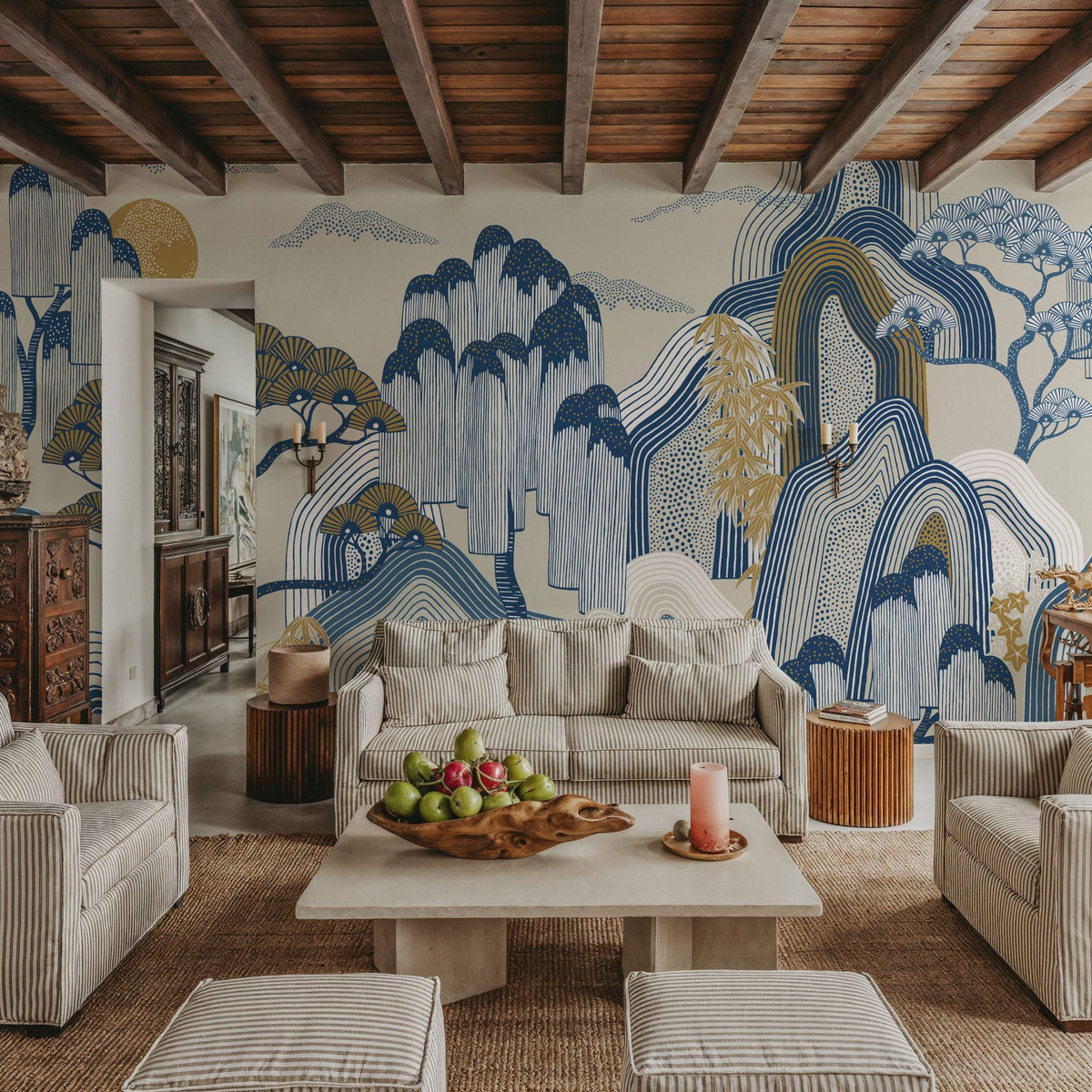 Whispers of the Mountain, White Mural Wallpaper - room preview 05