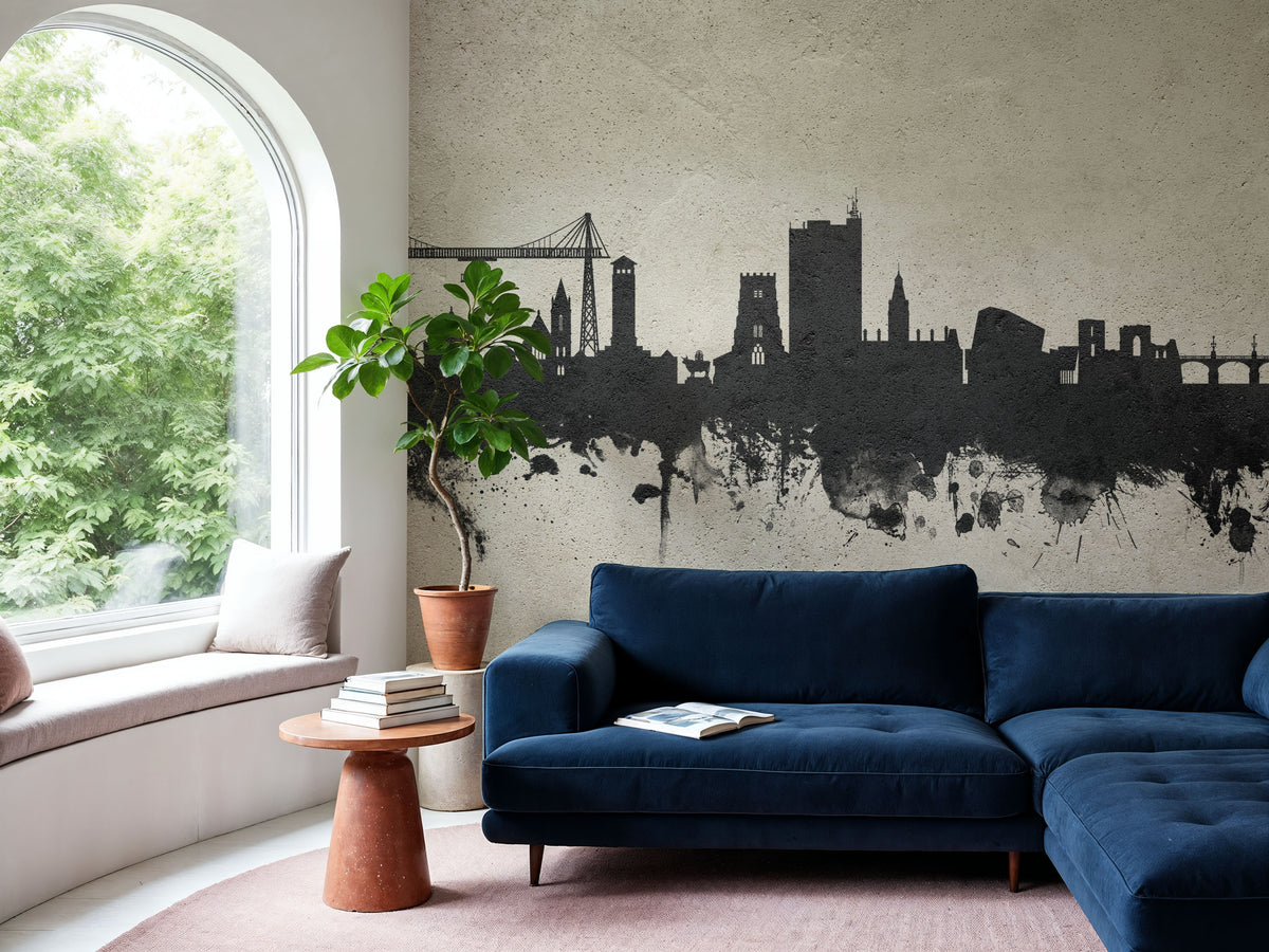 Newport Wales Skyline Concrete Mural Wallpaper - room preview 05