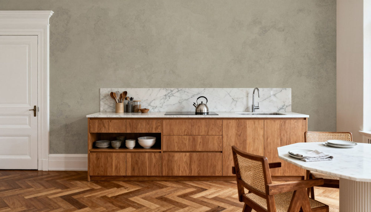 Subtle Plaster Wall, Alpine Oat Mural Wallpaper - room preview 05