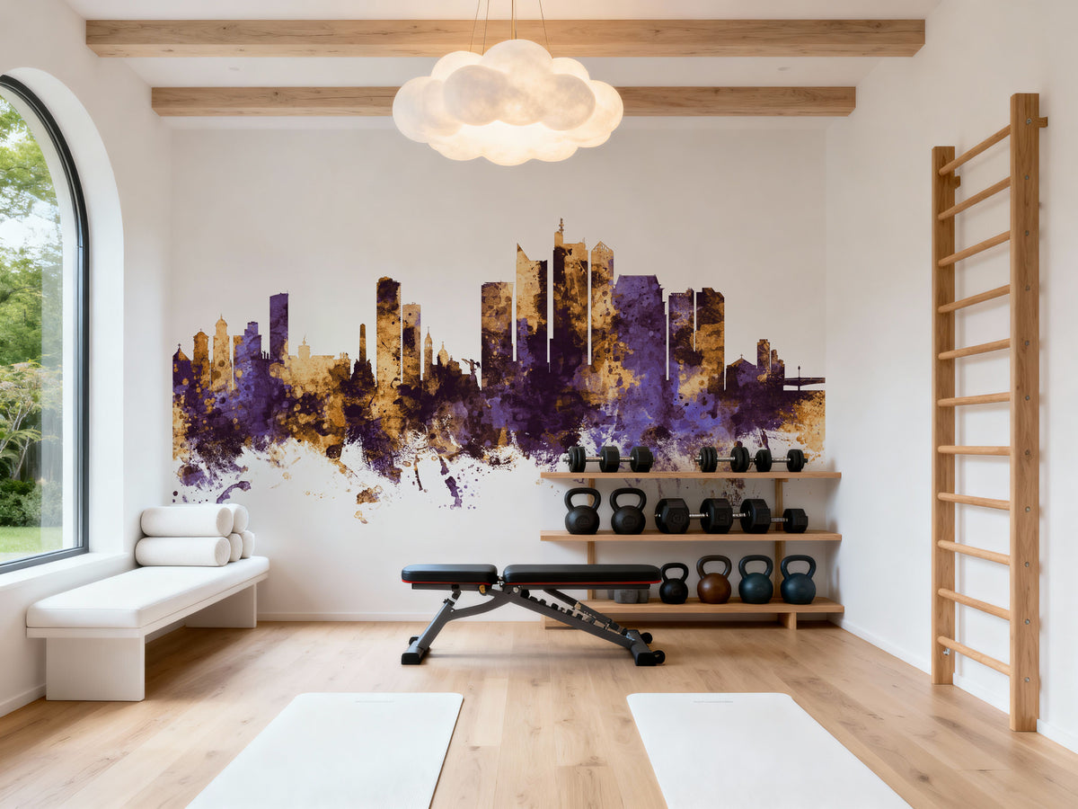 Manila Philippines Skyline Purple & Gold Mural Wallpaper - room preview 05