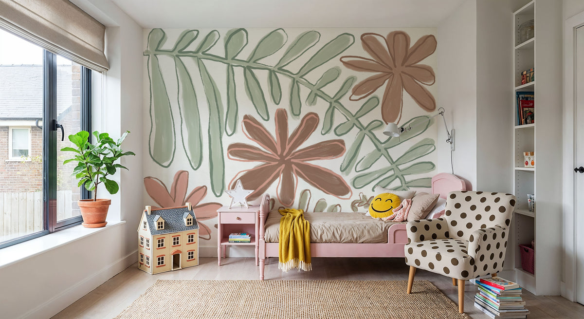 Fern and Flower Lines Mural Wallpaper - room preview 05