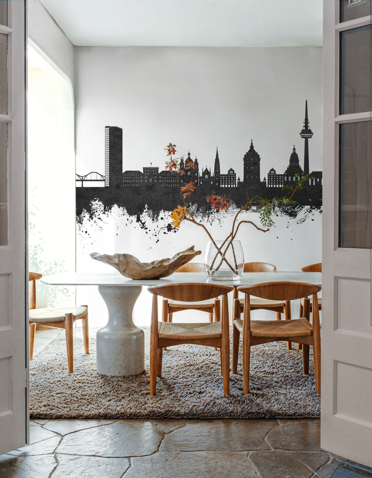 Mannheim Germany Skyline Black & White Mural Wallpaper - room preview 05