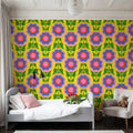 Retro Bold Blooms, Bright Mural Wallpaper - room preview 05