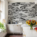 Ukiyo-e Clouds, Graphite Mural Wallpaper - room preview 05