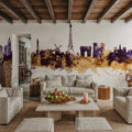 Paris Skyline Purple & Gold Mural Wallpaper - room preview 05