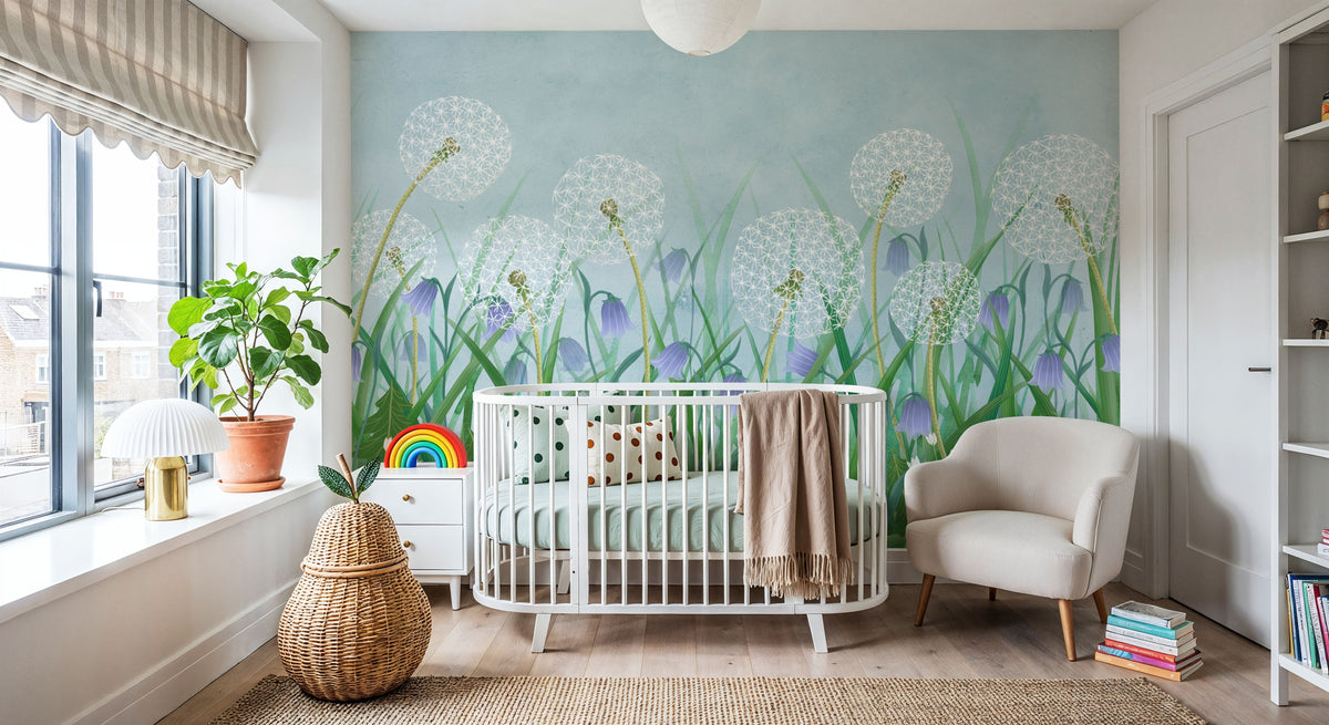 Dandelion Meadow, Blue Mural Wallpaper - room preview 05