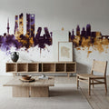 Madrid Skyline Purple & Gold Mural Wallpaper - room preview 05