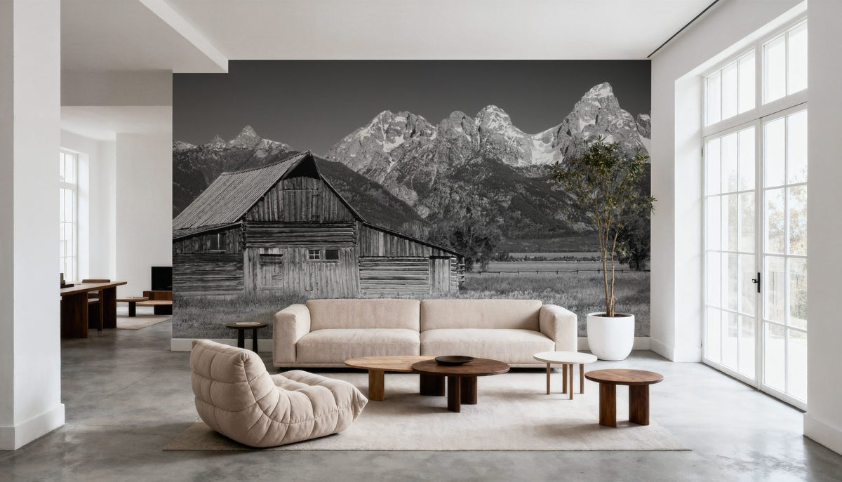 Mountain Homestead Black & White Mural Wallpaper - room preview 05