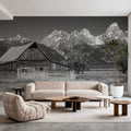 Mountain Homestead Black & White Mural Wallpaper - room preview 05