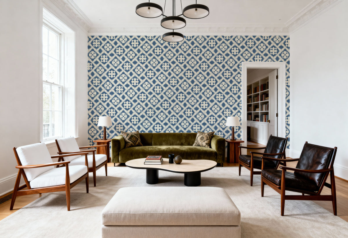 Azure Diamond Blossom Mural Wallpaper - room preview 05