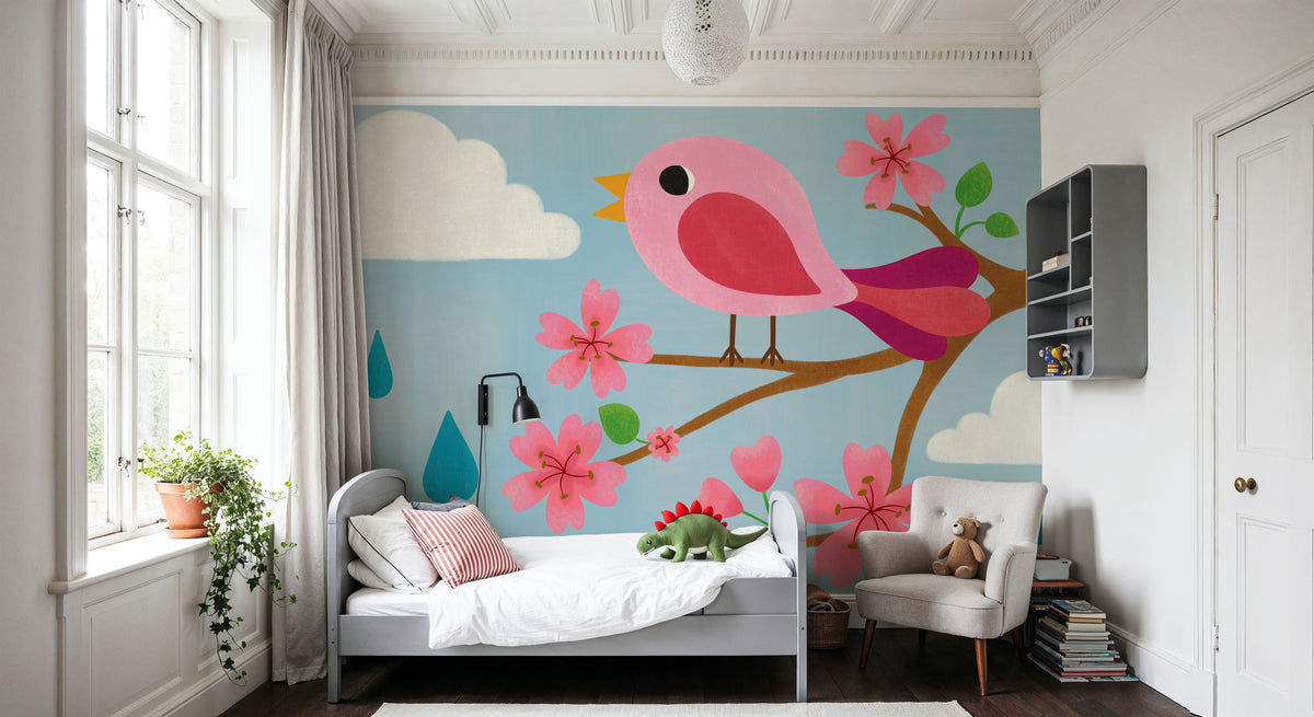 Retro Spring Bird Mural Wallpaper - room preview 05