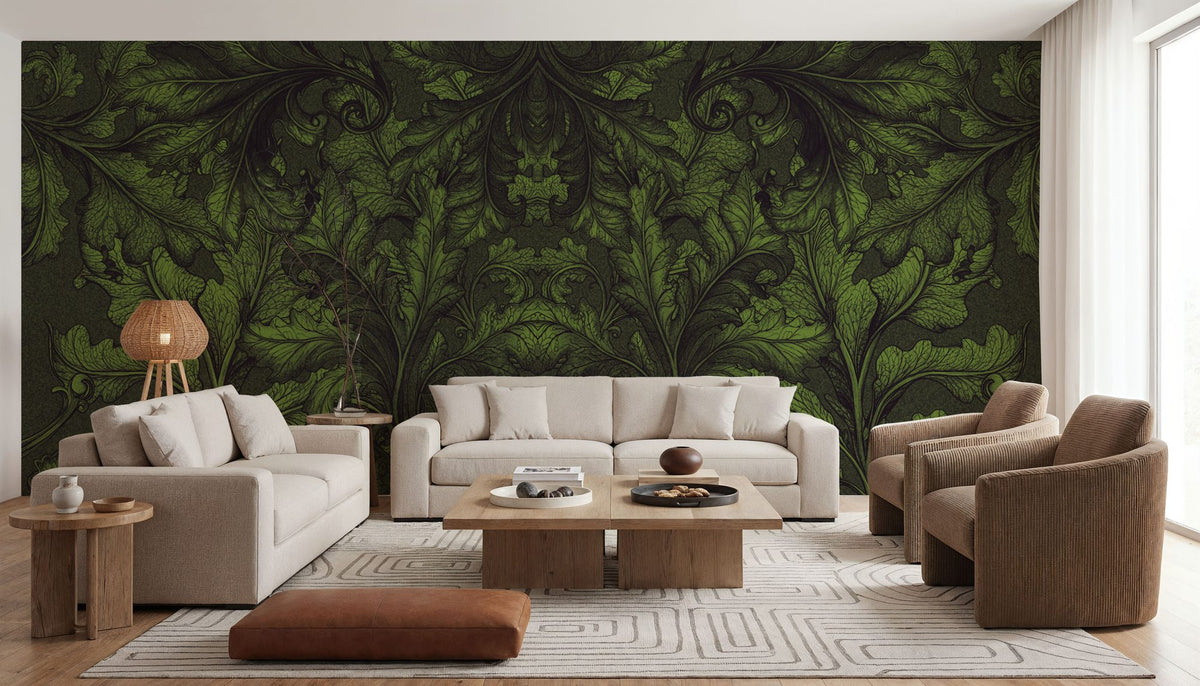 Shielded Leaf Green Mural Wallpaper - room preview 05