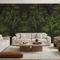 Shielded Leaf Green Mural Wallpaper - room preview 05