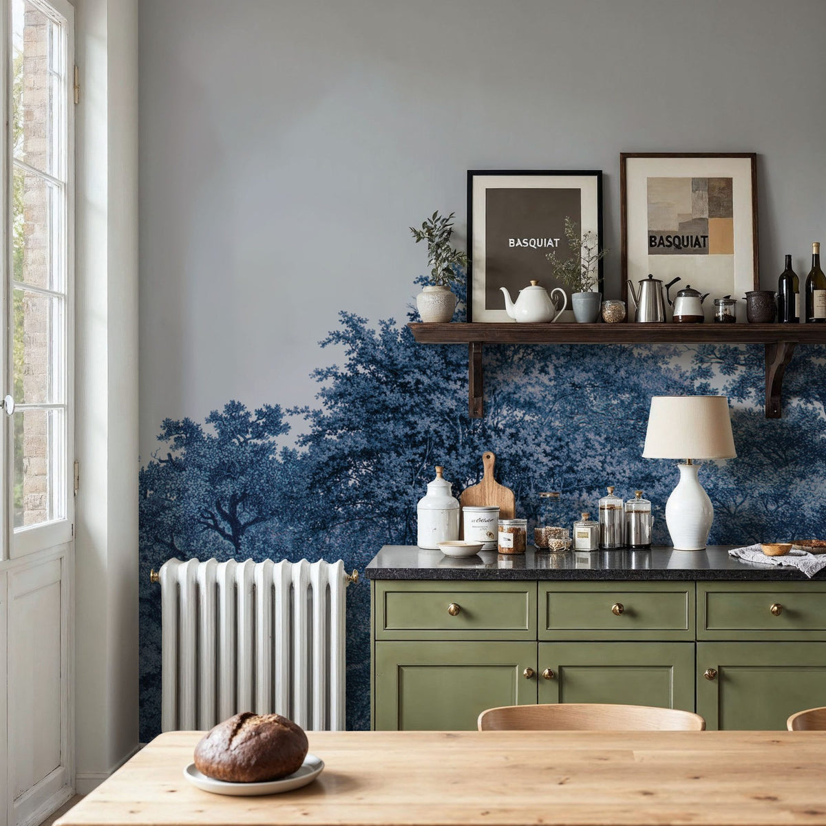 Over the Treetops, Blue Ink Mural Wallpaper - room preview 05