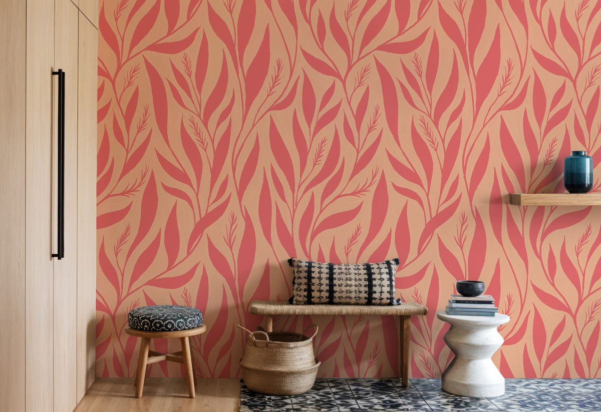 Leavescapes Mural Wallpaper - Red Tone - room preview 05