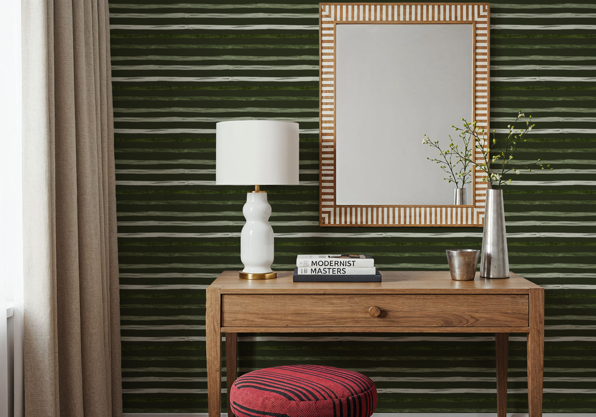 Green Stripes Dark Mural Wallpaper - room preview 05