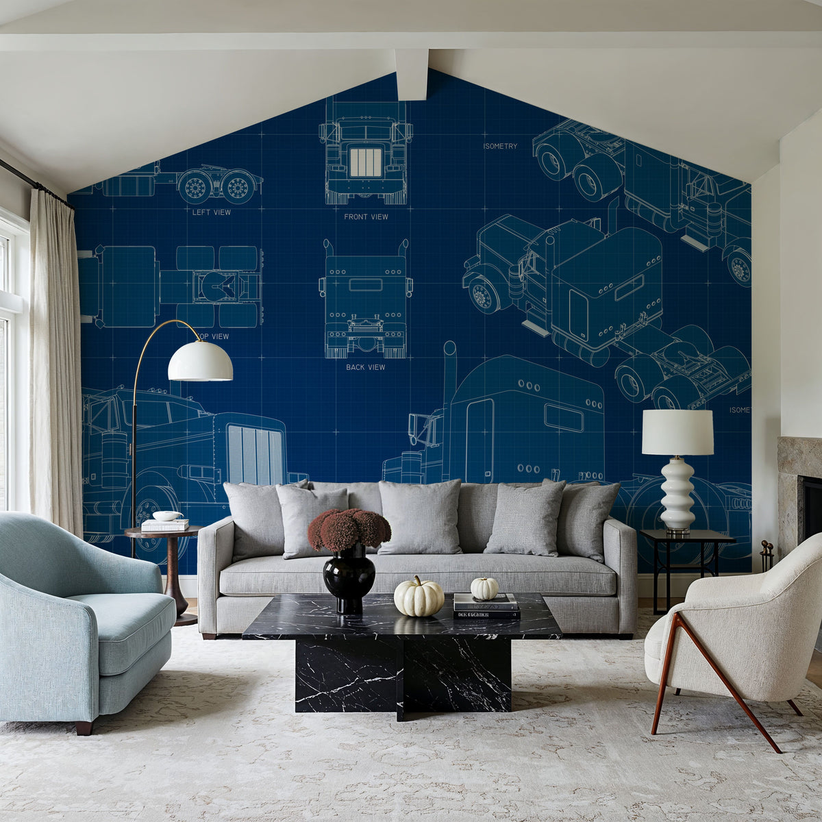 Truck Blueprint Mural Wallpaper - room preview 05
