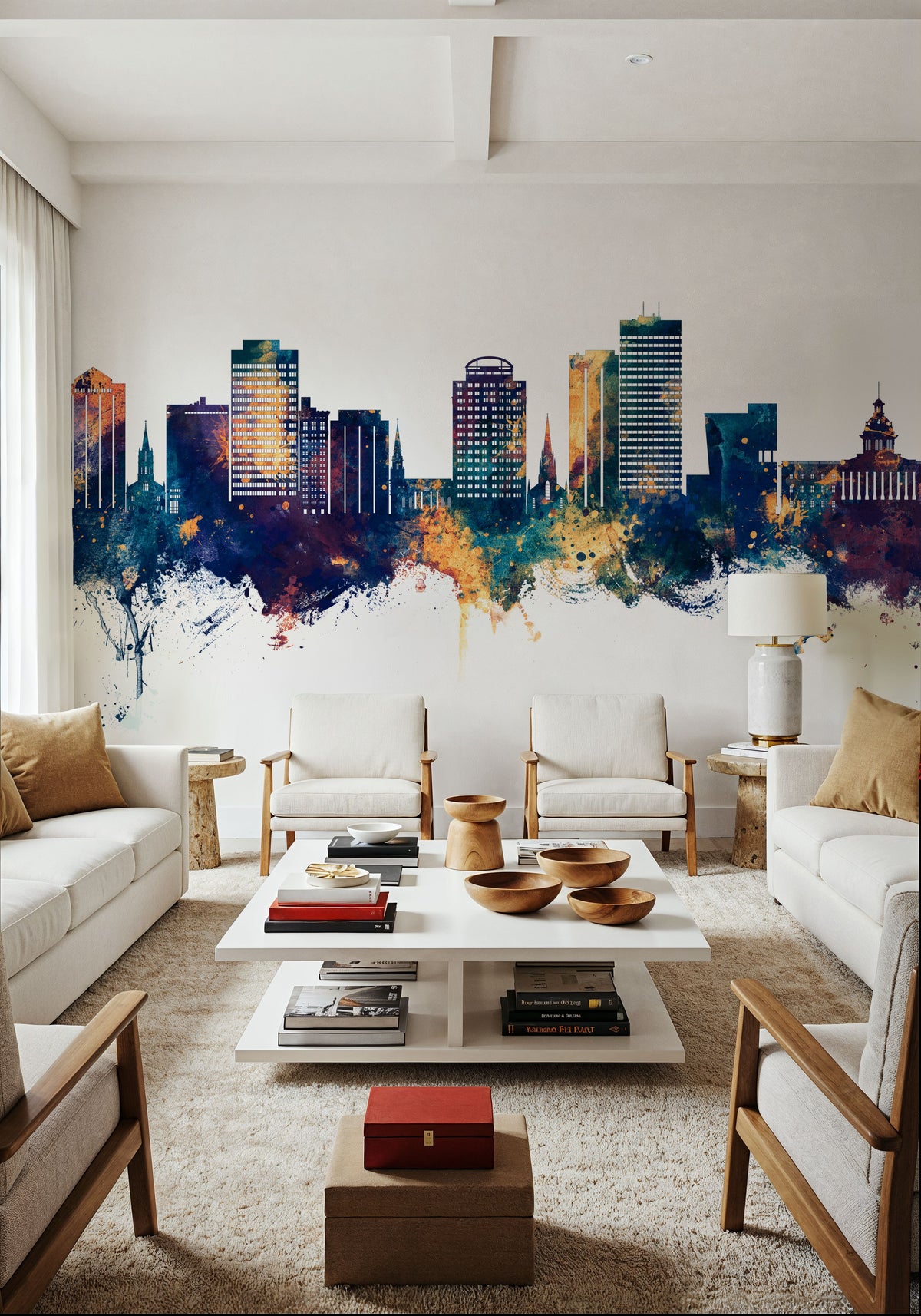 Columbia South Carolina Skyline Blue & Bronze Mural Wallpaper - room preview 05