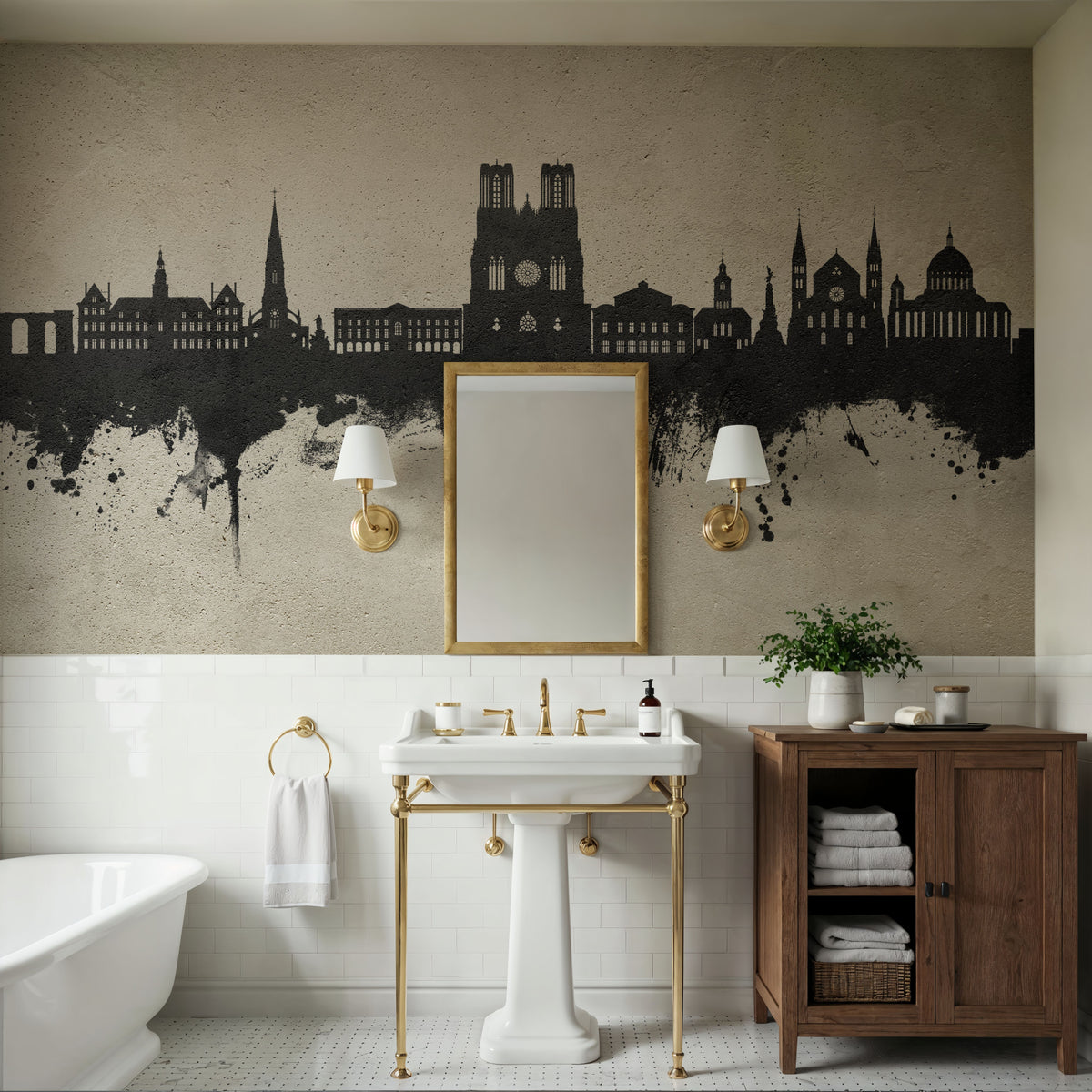 Reims France Skyline Concrete Mural Wallpaper - room preview 05