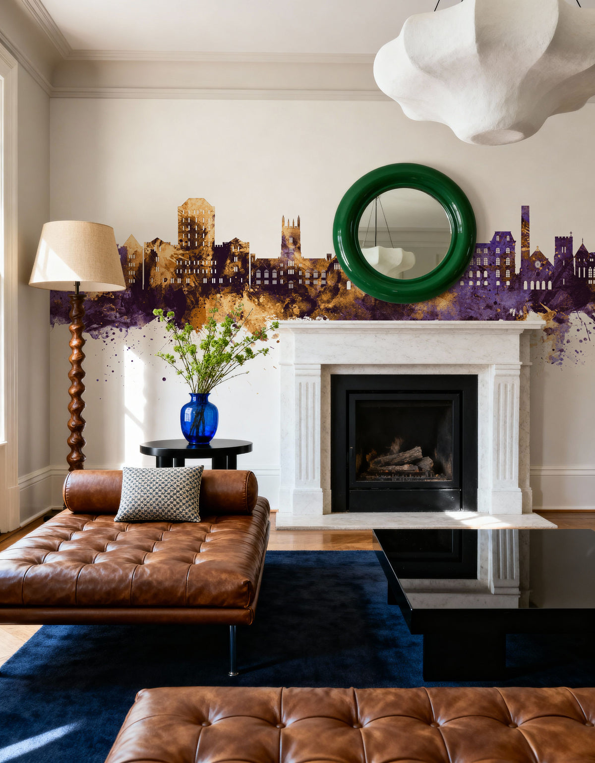 Poughkeepsie New York Skyline Purple & Gold Mural Wallpaper - room preview 05