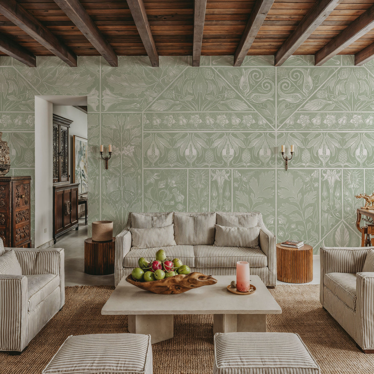 Floral Mood Green Mural Wallpaper - Neutral Tone - room preview 05