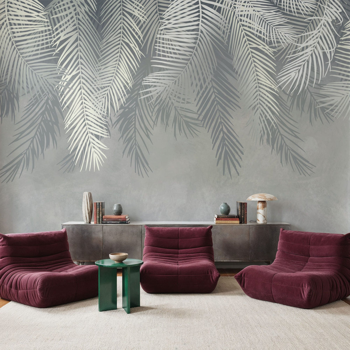 Palms Above, Gray Mural Wallpaper - room preview 05