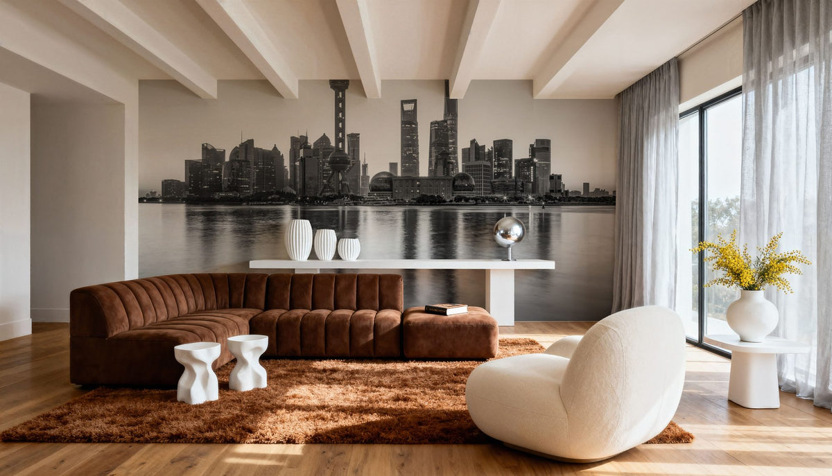 Pudong Sunrise BW Mural Wallpaper - room preview 05