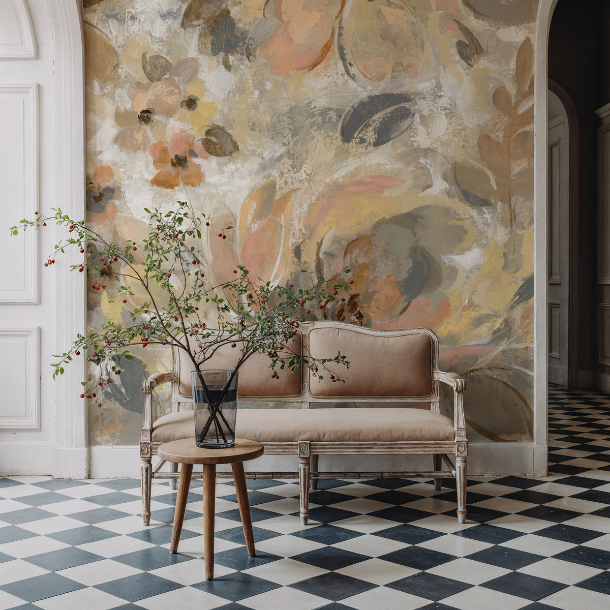 Ivory Floral Mural Wallpaper - room preview 05