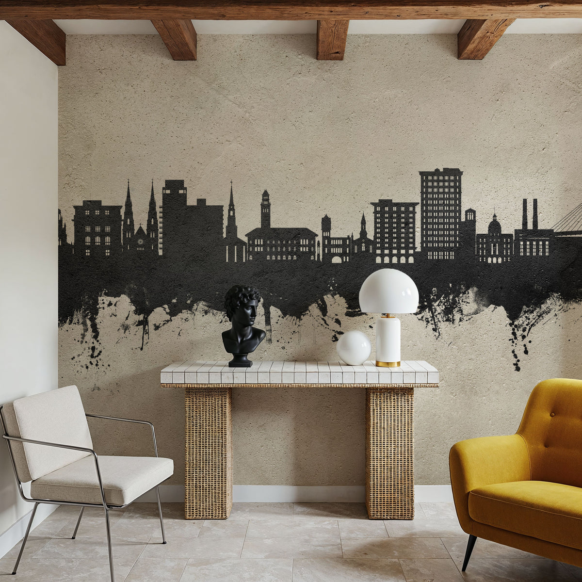 Savannah Georgia Skyline Concrete Mural Wallpaper - room preview 05
