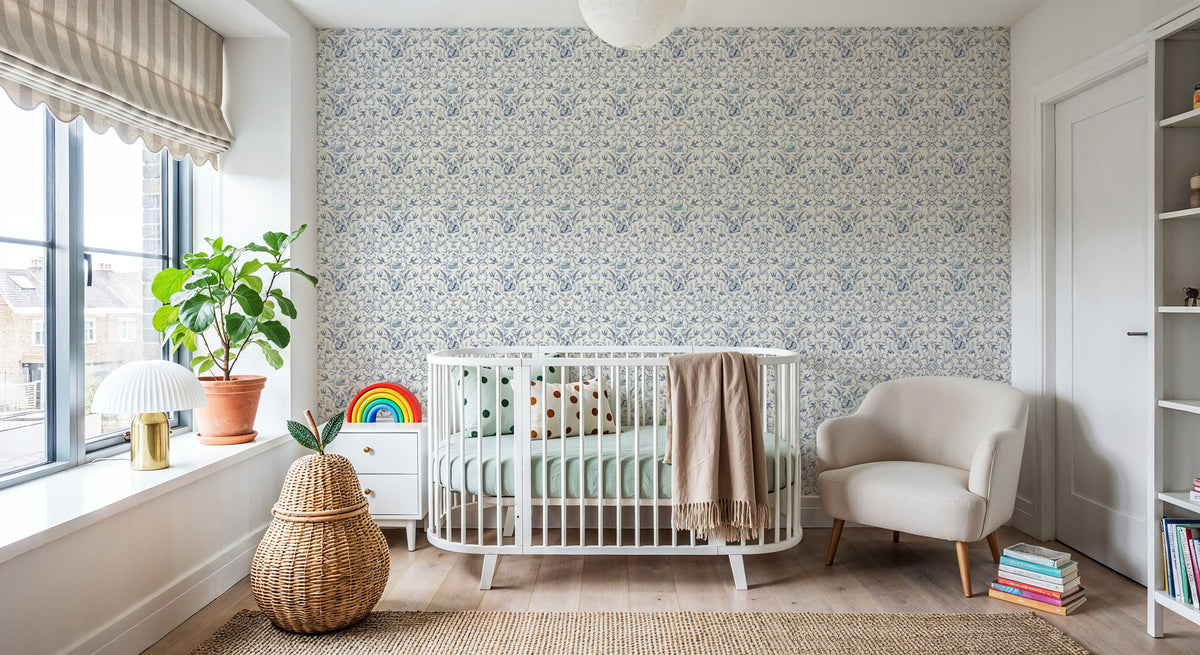 Spring Field Rabbits, Blue Mural Wallpaper - room preview 05