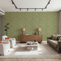 Mottled Linen Effect, Olive Green Mural Wallpaper - room preview 05
