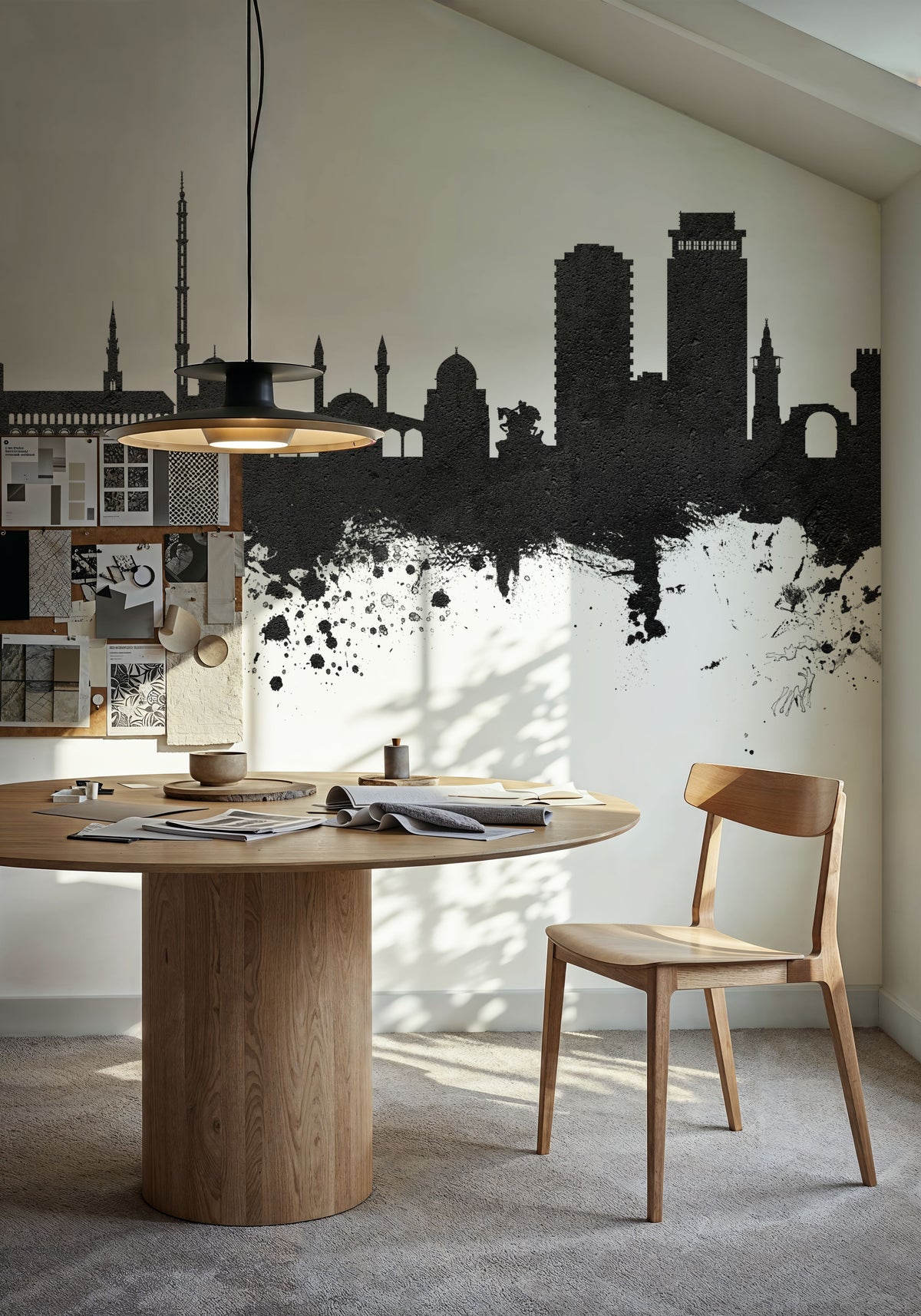 Damascus Syria Skyline Black & White Mural Wallpaper - room preview 05