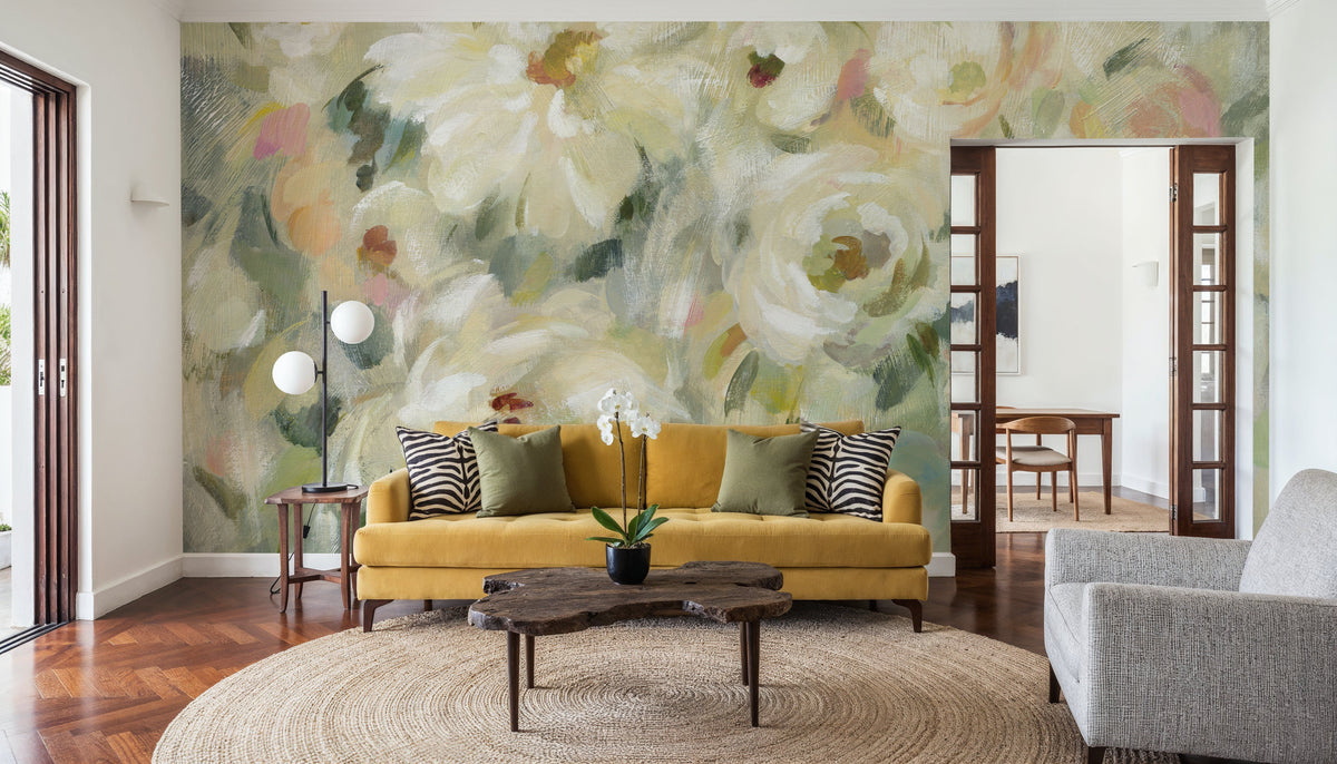 Expressive Pale Floral Mural Wallpaper - room preview 05