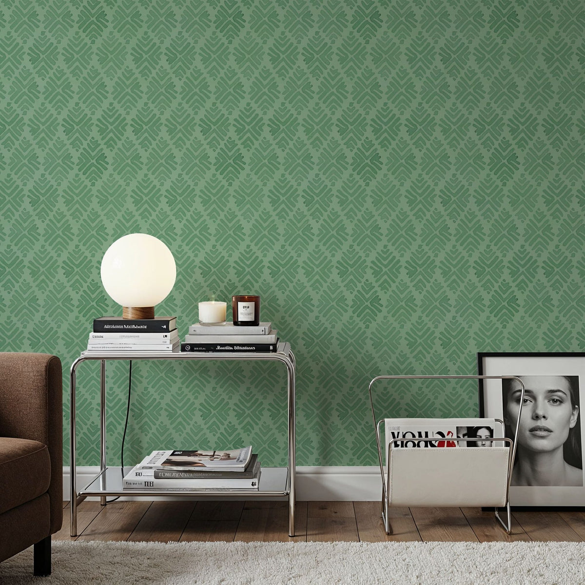 Bohemian Leaves Green Mural Wallpaper - room preview 05