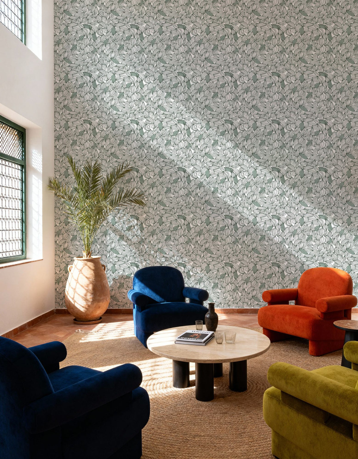 Negative Leaf, Sage Mural Wallpaper - room preview 05