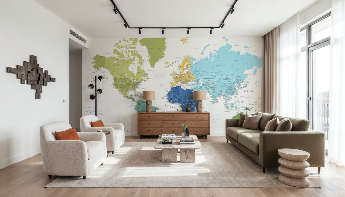 World Map Cities - Elisenda Mural Wallpaper - room preview 05