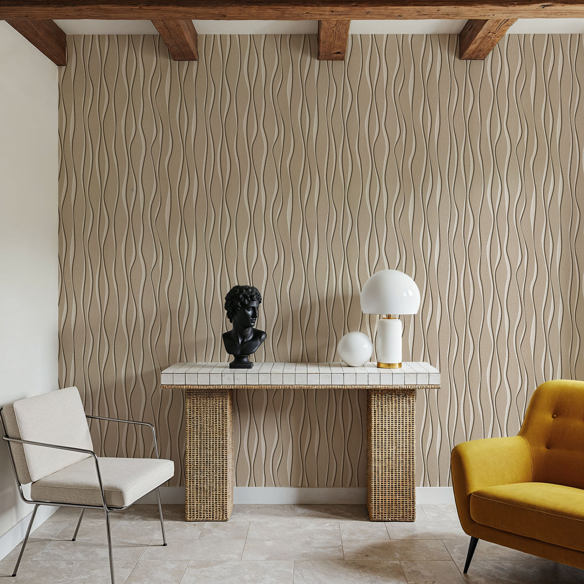 Swaying Lines, Beige Mural Wallpaper - room preview 05