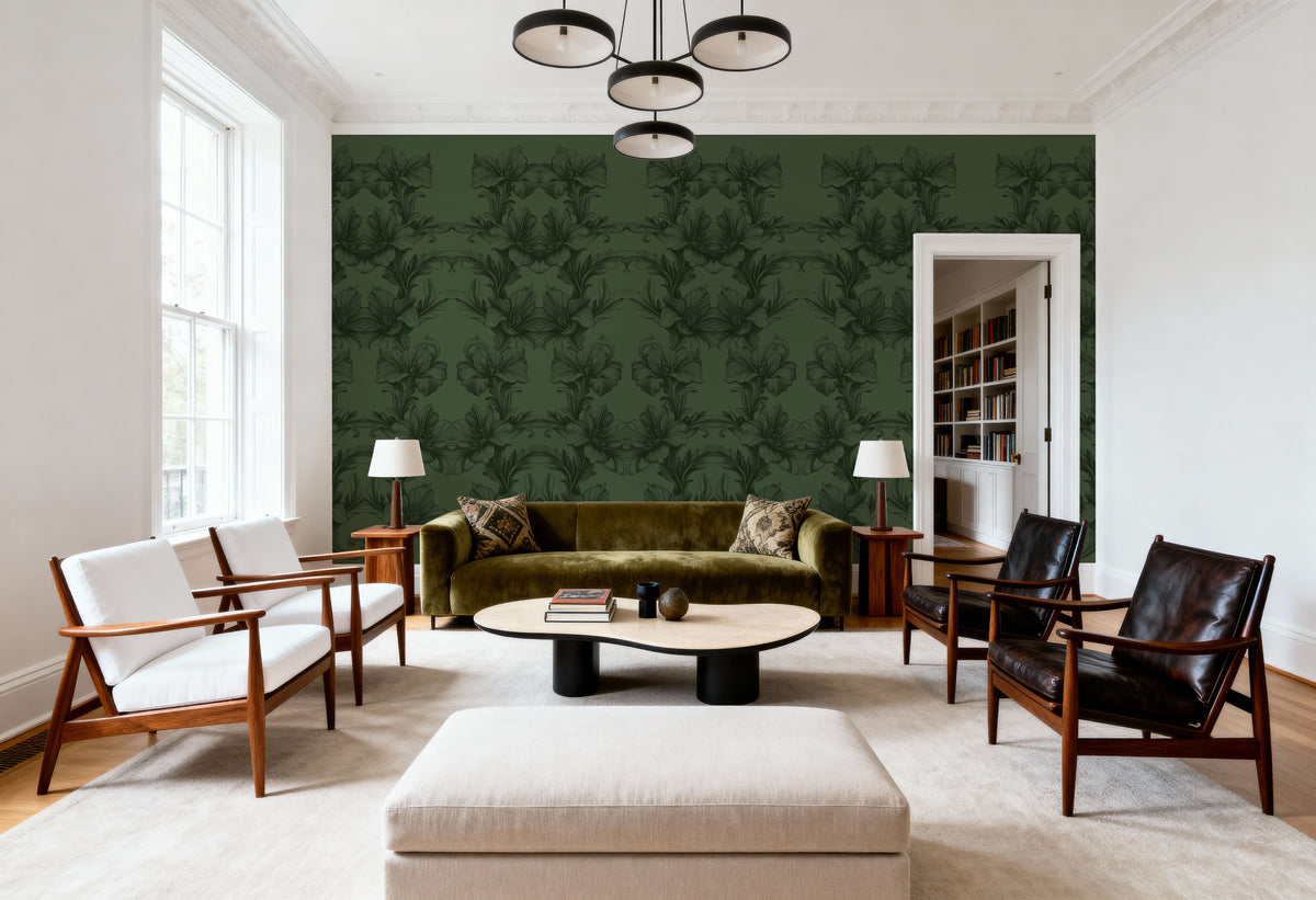 Flower Bridges Green Mural Wallpaper - room preview 05