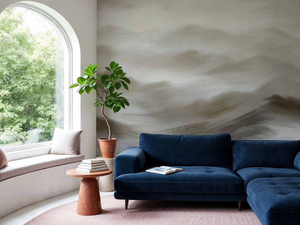 Foggy Mountains, Sepia Mural Wallpaper - room preview 05